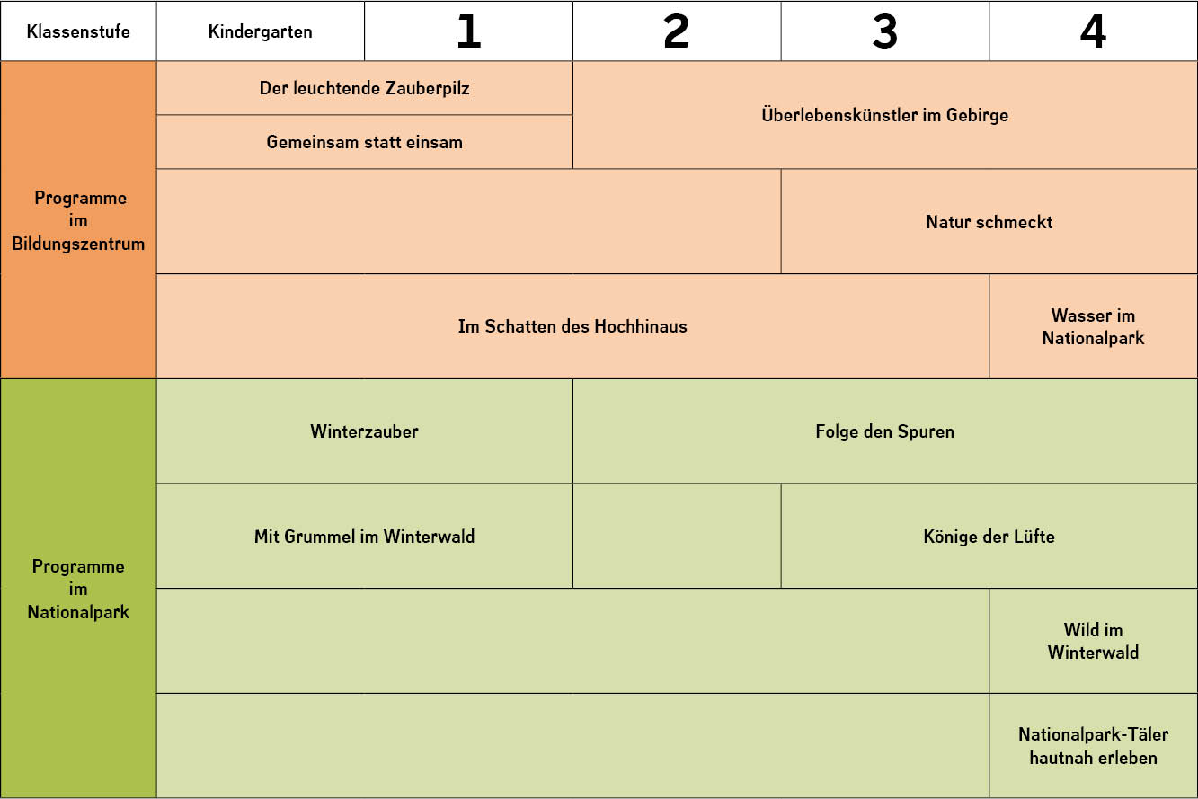 Tabelle Programm Kindergärten und Grundschulen